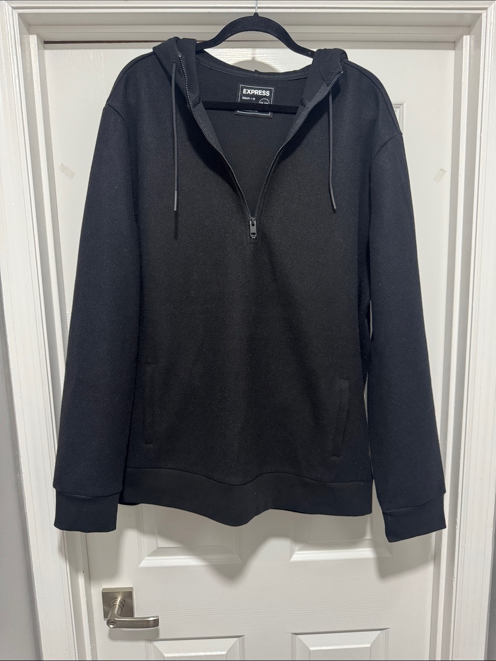 Express Men's Black Half-Zip Hoodie Sweater